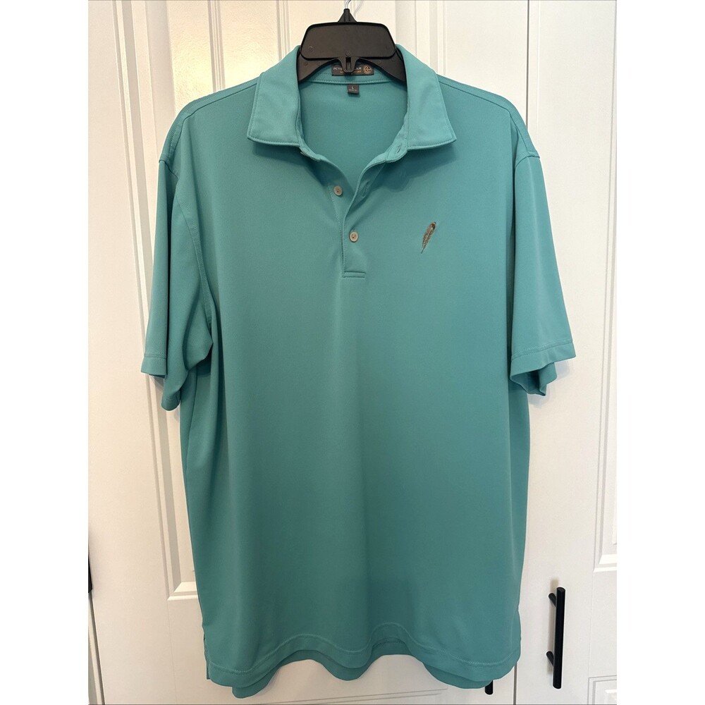 Peter Millar Summer Comfort Performance Teal Golf Shirt Size L Logo